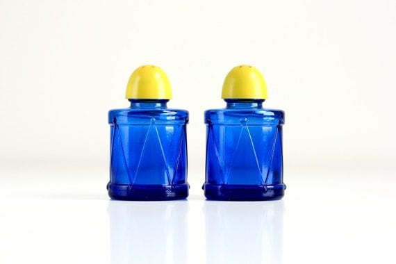 Vintage Cobalt and Yellow Salt and Pepper Shakers
