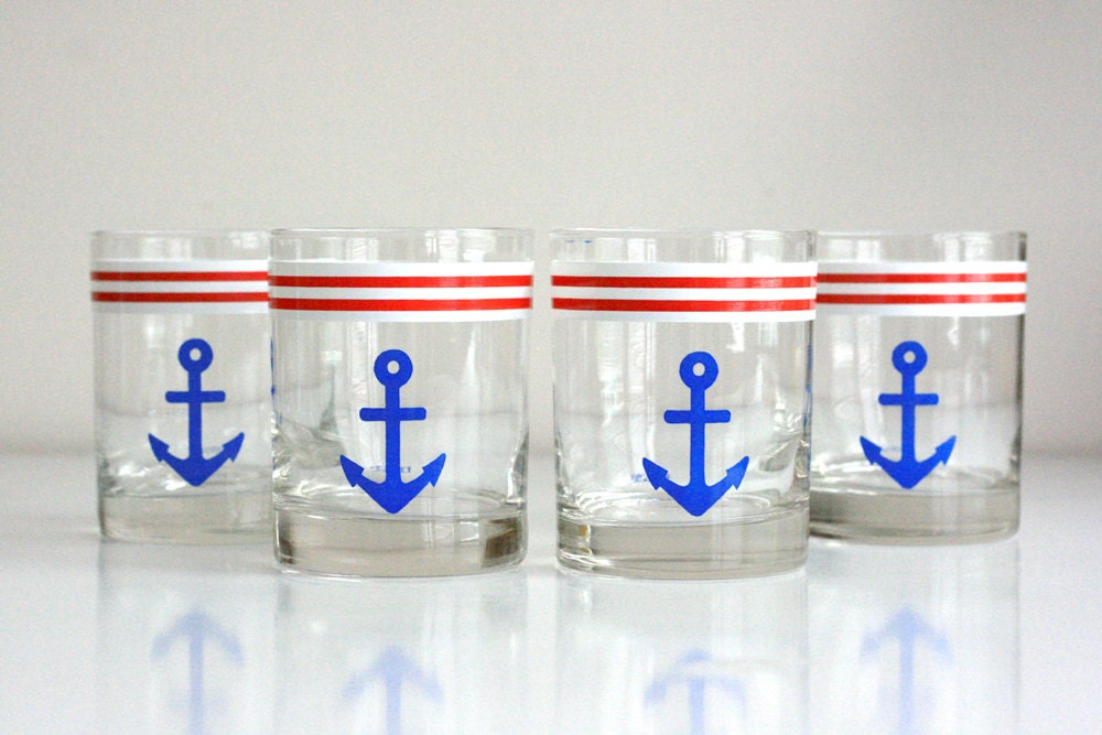 Set of Four Vintage Anchor Glasses