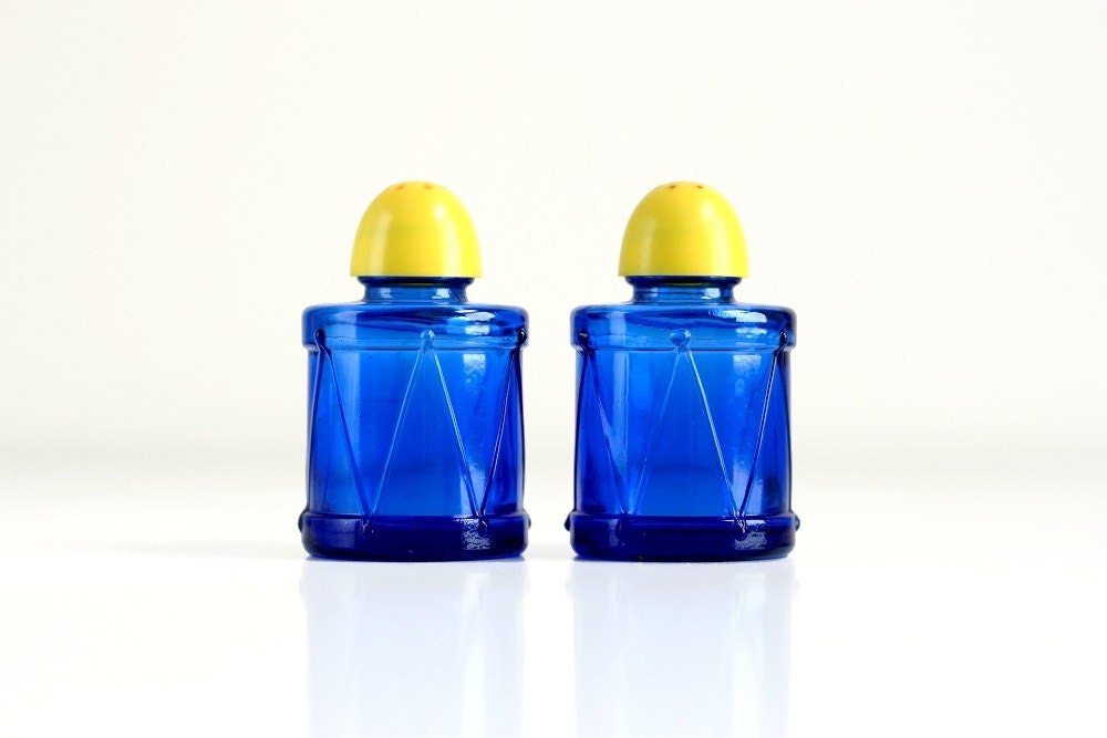 Vintage Cobalt and Yellow Salt and Pepper Shakers
