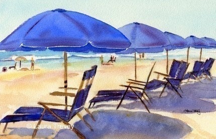 Beach Chairs, Watercolor Print