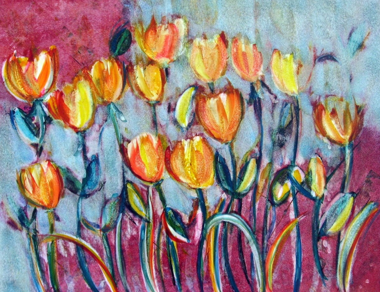 Art Print - Abstract Tulips in Watercolor