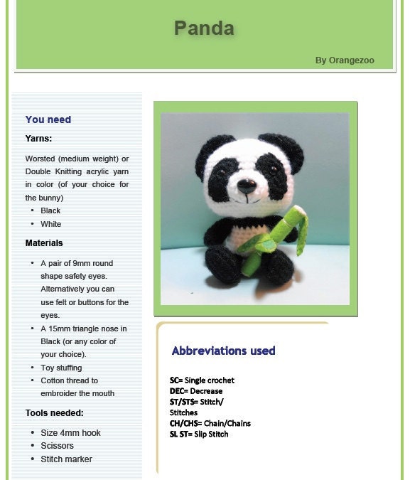 PDF Amigurumi Pattern: Panda