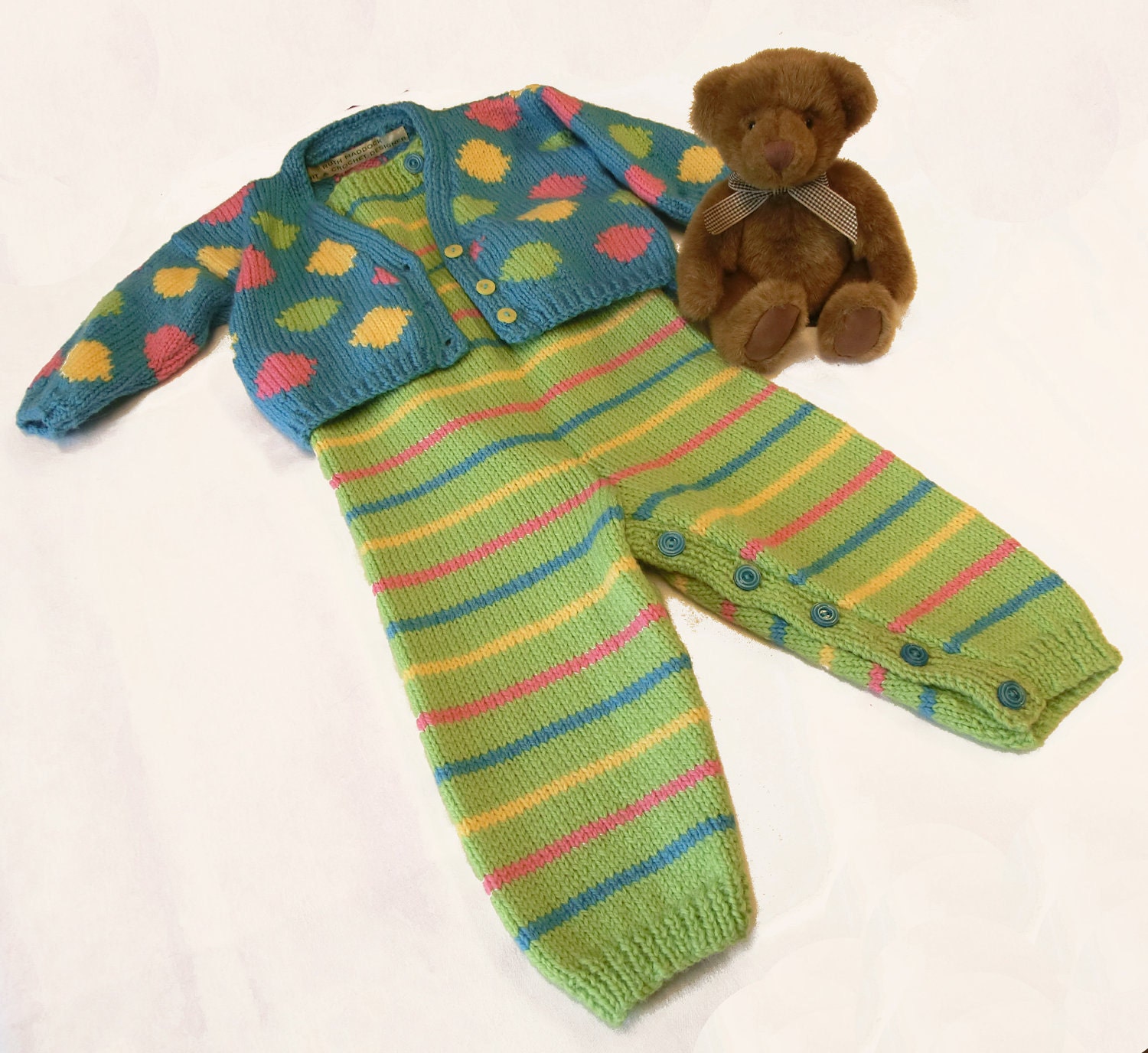 Knitting Pattern for Baby Dungarees and Cardigan
