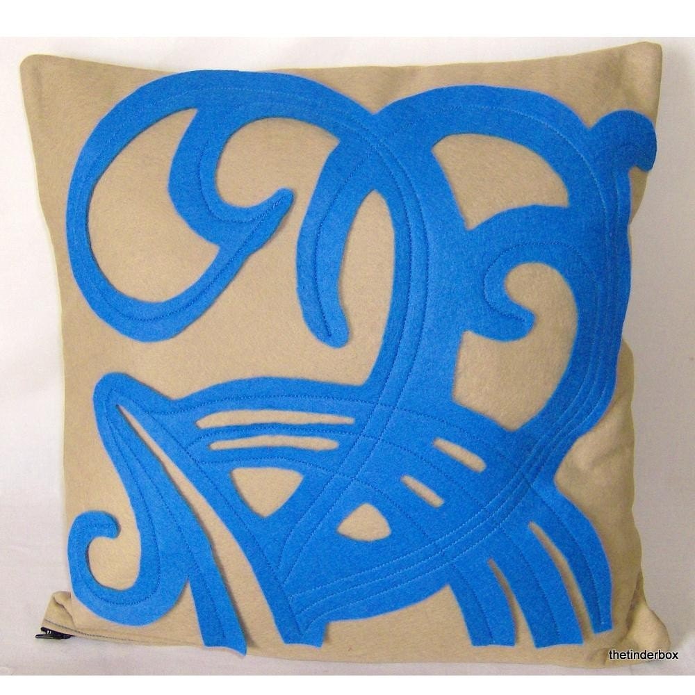 Blue Art Deco Felt Pillow