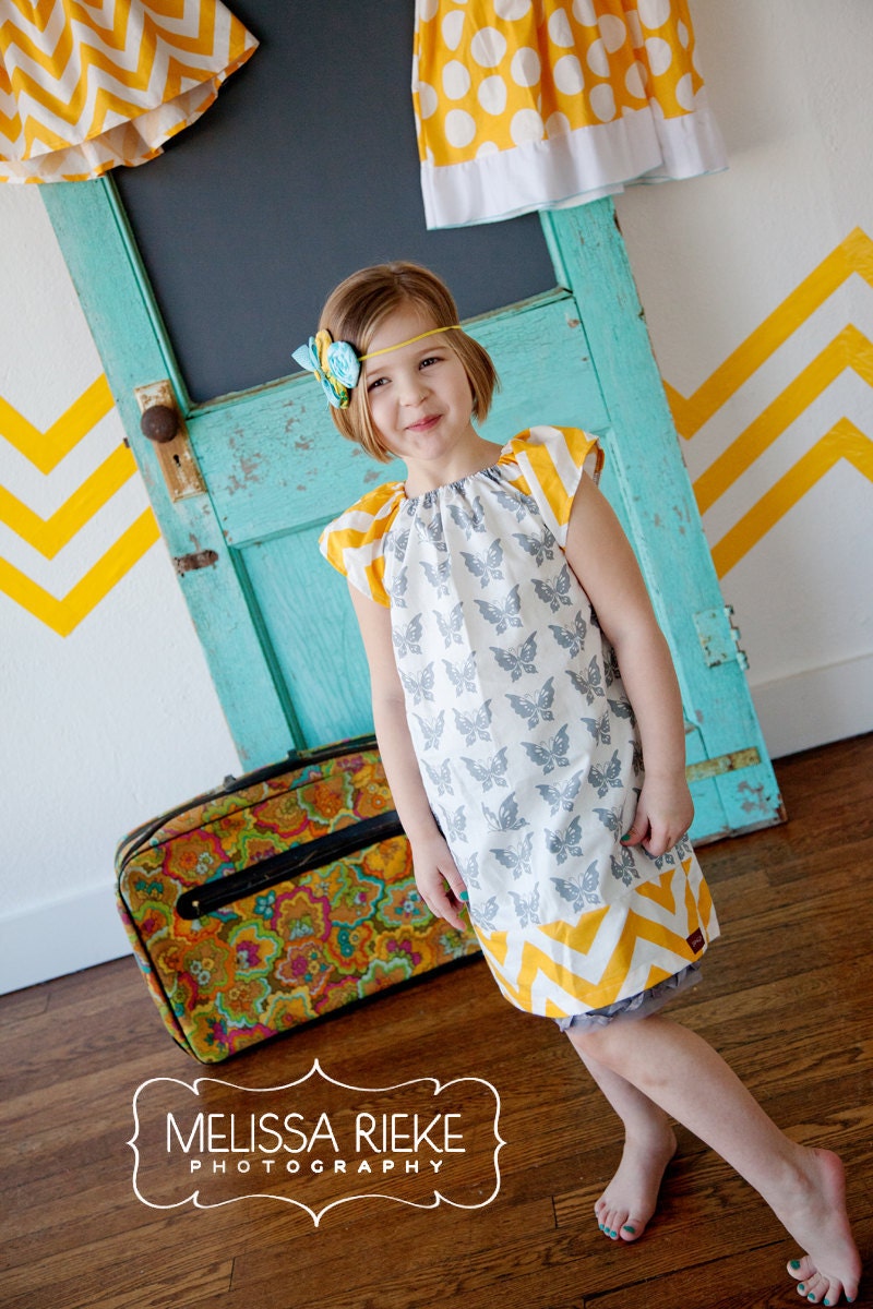 Childrens Clothing.... MRP clothing line.... Chervron and Butterfly Pesant Dress with Tuxedo ruffle....baby...toddler...birls...clothing.