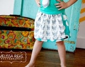 Childrens Clothing....Buy 2 skirts get 1 Free.....Turquoise Polka Dot Twirl Skirt with Gray Butterfly Apron... MRP line...