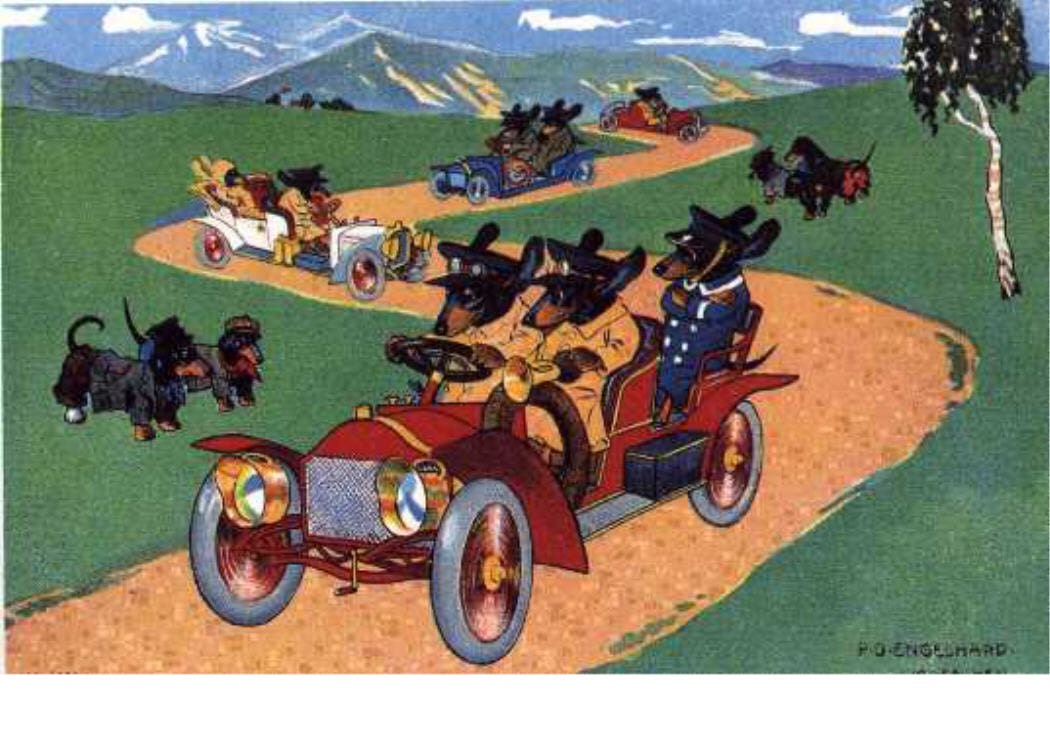 Old Time Dachshund Dogs Drive Like Keystone Kops Cops Race Dachshunds Motoring Dachie Doxie Magnet