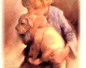 Little Boy Hugs Golden Retriever Puppy Dog Fridge Magnet Puppy Love Best Friends Boy Hugs Dog