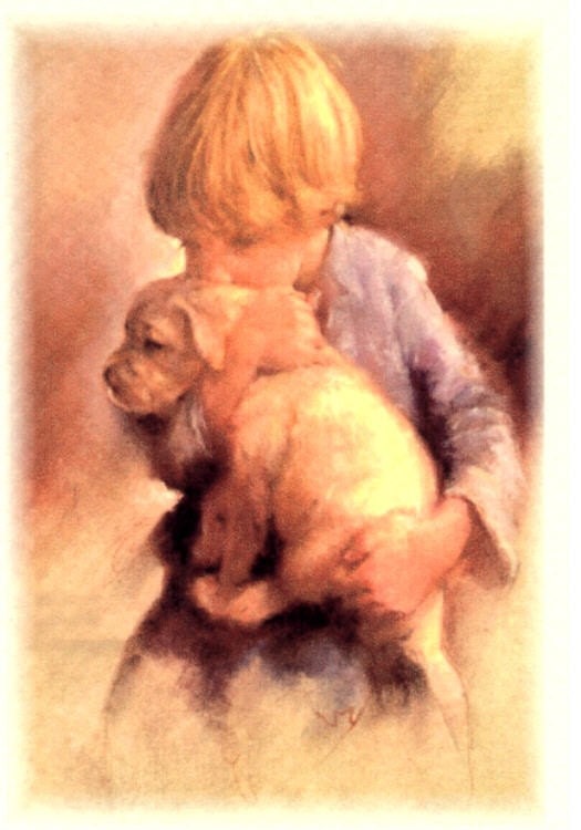 Little Boy Hugs Golden Retriever Puppy Dog Fridge Magnet Puppy Love Best Friends Boy Hugs Dog