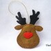 Rudolph the red nose reindeer - felt Christmas ornament - handmade decorations - Set of 3