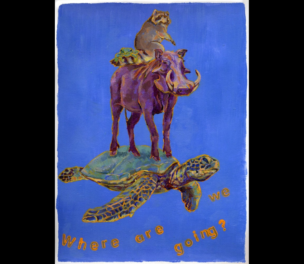 Frog, Raccoon, Warthog and Sea Turtle -- Original Painting