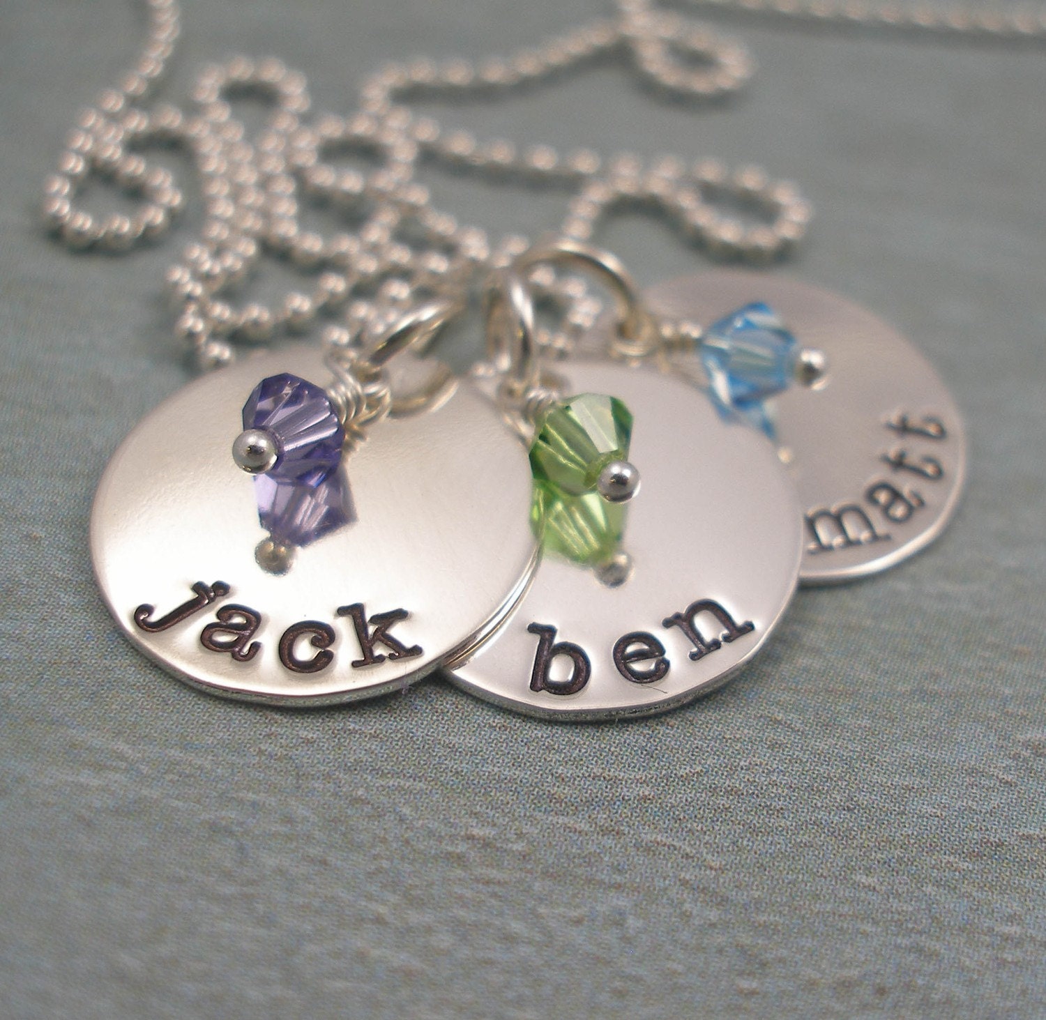 Hand Stamped Mothers Necklace - Sterling Silver Personalized Necklace - Birthstone Jewelry - TRIO - Tiny Tokens