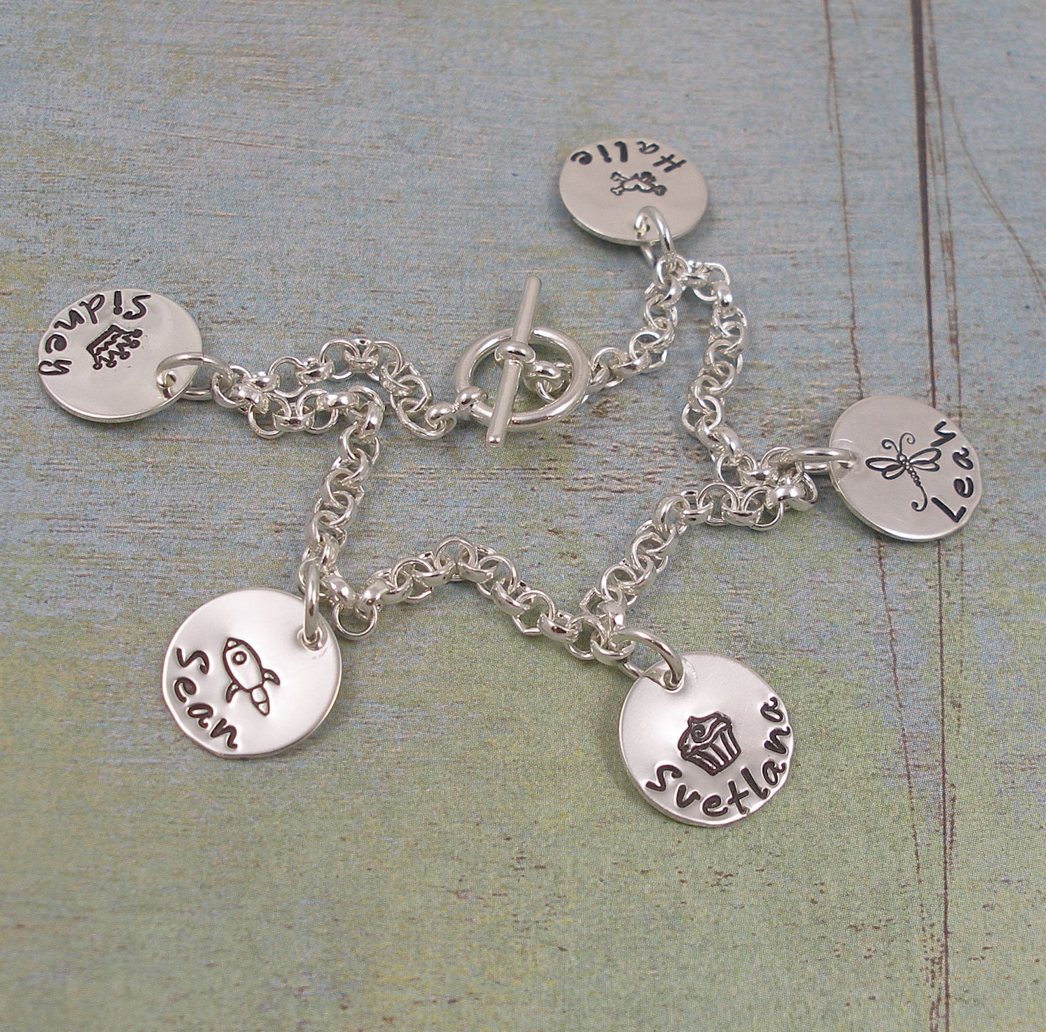 Hand Stamped Bracelet - Sterling Silver Jewelry - Personalized Bracelet - Charm Bracelet