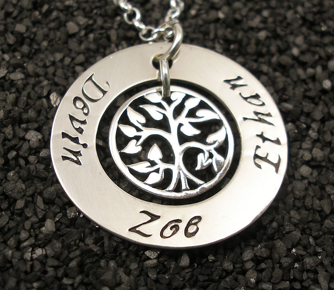 Hand Stamped Necklace  Custom Personalized Necklace  Family Tree Necklace  Tiny Tokens