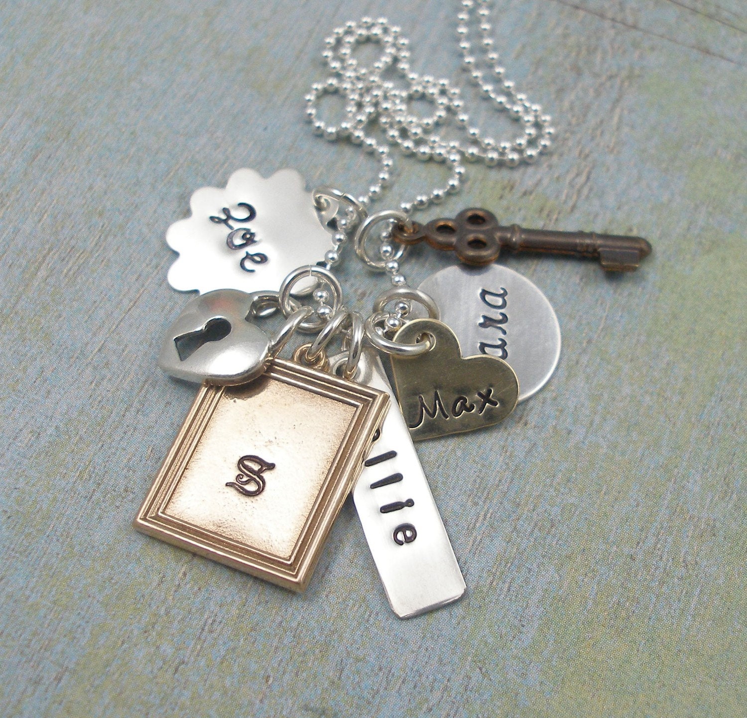Hand Stamped Necklace - Personalized Mommy Necklace - Treasured Trinkets - Mixed Metal Necklace - Tiny Tokens Designs