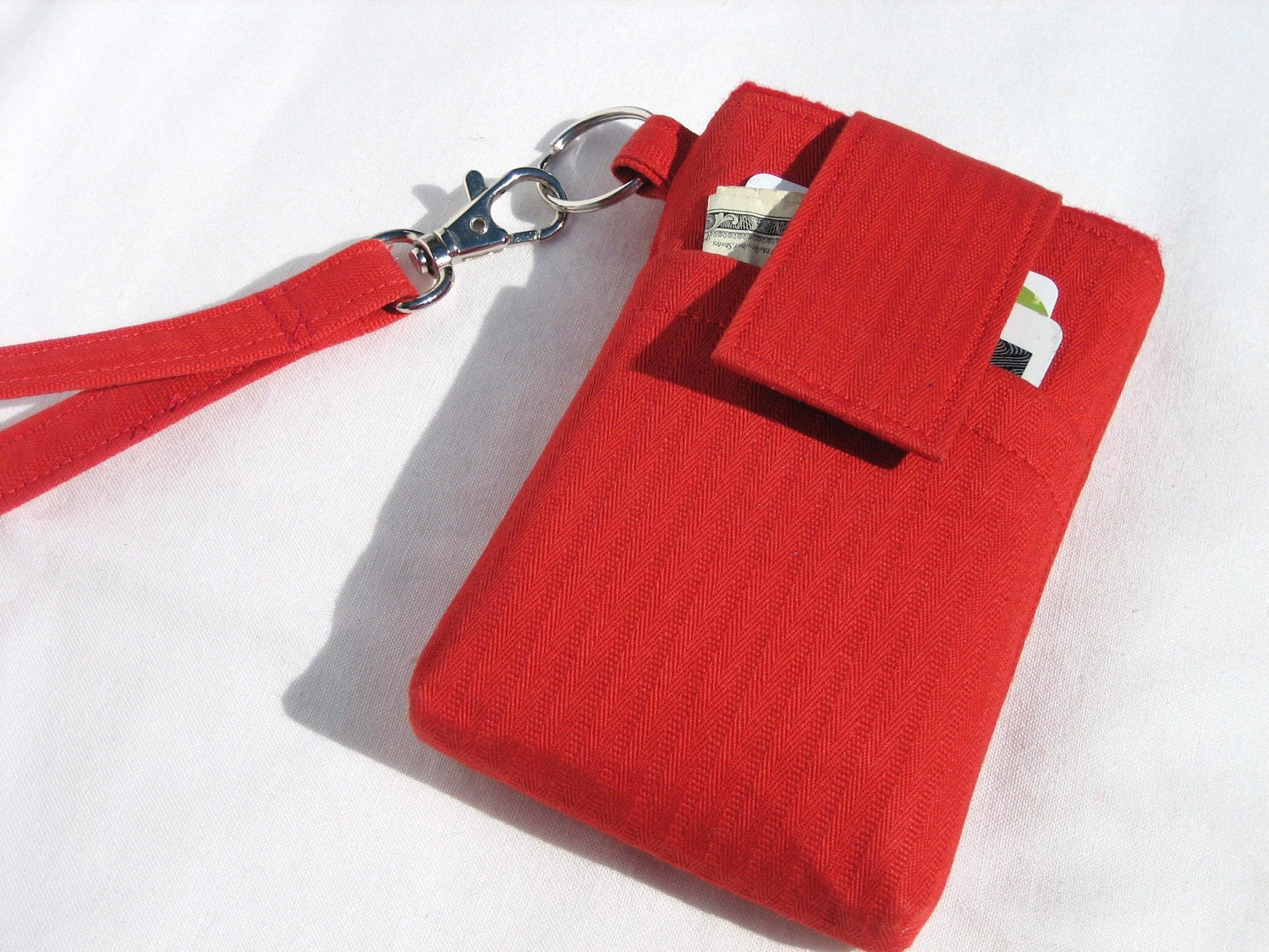 iPhone 5 cover, Samsung cover, Droid/ Blackberry /iPhone Wristlet Case, cellphone purse - padded with cover and pocket - Hot Red Chilli