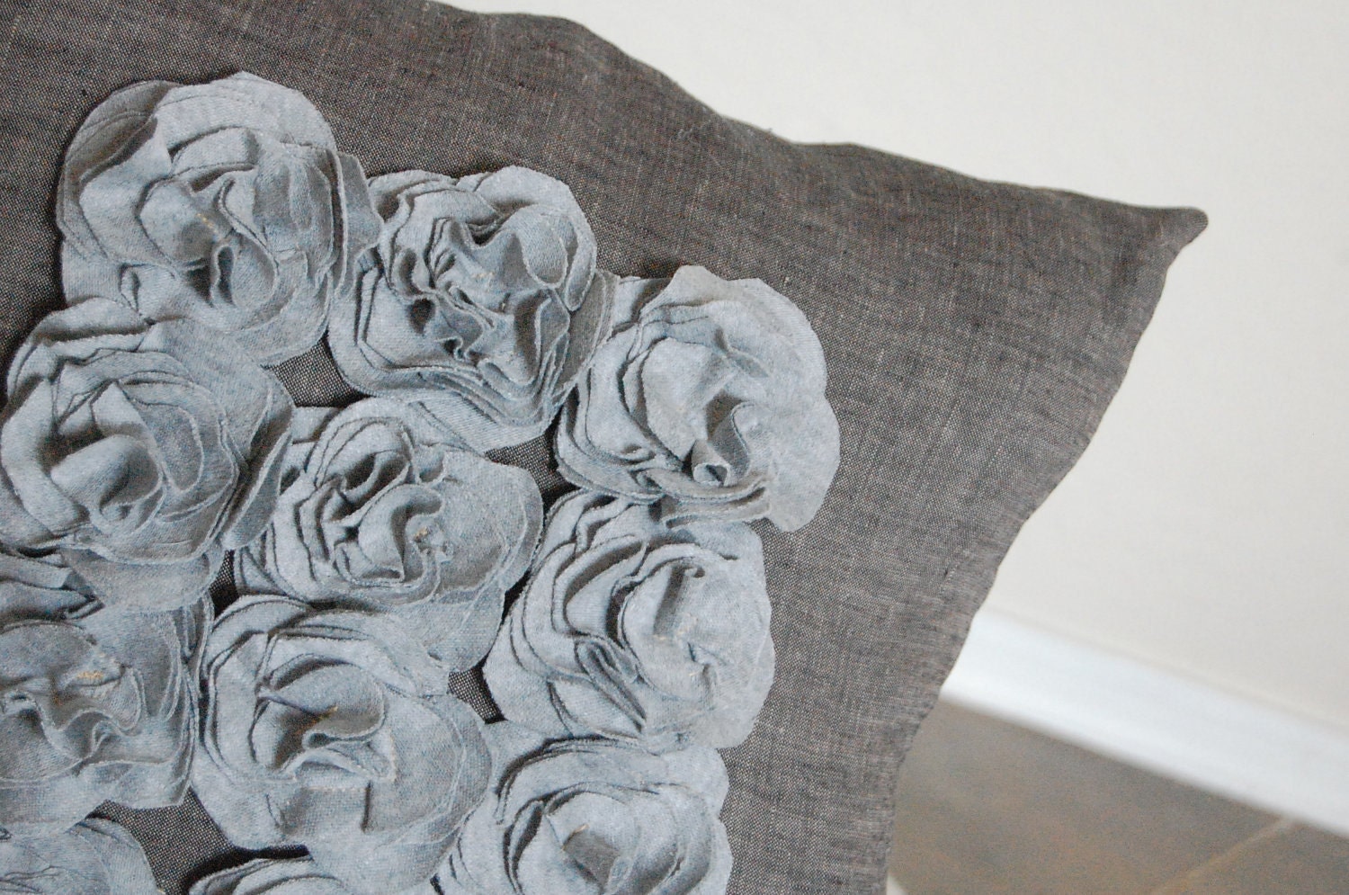 Rose Cluster Pillow in Gray Tones