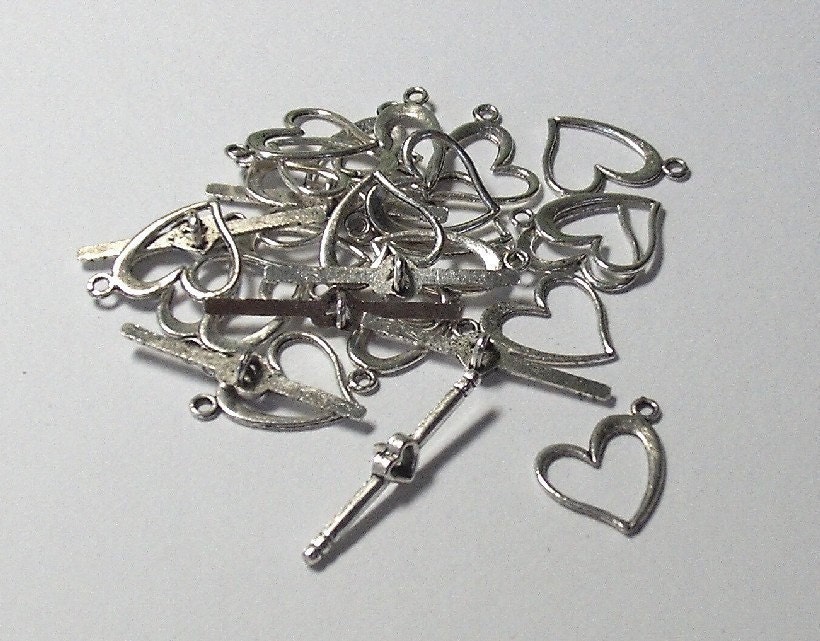 3 Sets Antique Silver Love Heart Toggle Clasps