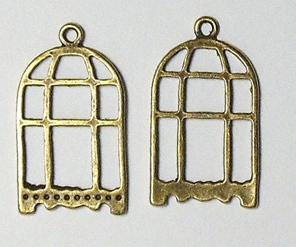 2 Pcs Antique Bronze Bird Cage Charm Pendants