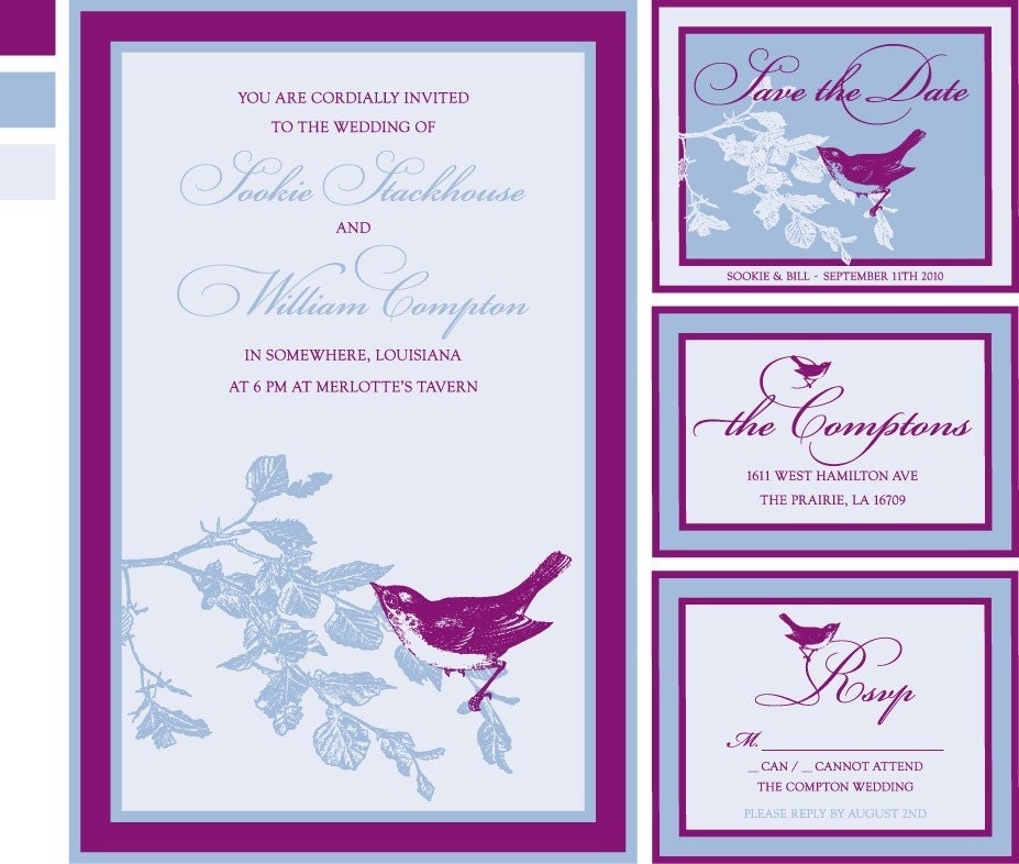 Custom Wedding Invitations and Save the Dates - Bird Branch Bright and Pastel Colors Customizable Unique Graphic Design