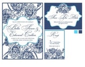 Custom Wedding Invitations RSVPs and Save the Dates - Ornate Flowers Bright and Pastel Colors Customizable Unique Graphic Design