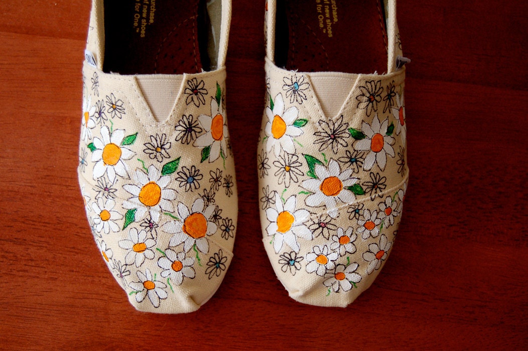 Crazy Daisy TOMS -  custom painted in your size, your colors, shoes included