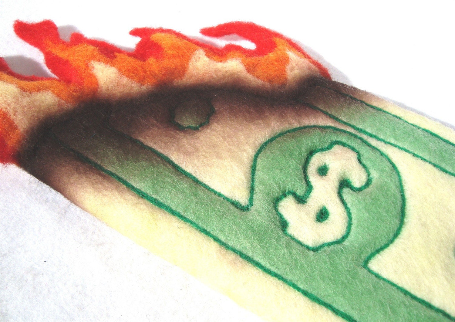 CLEARANCE SALE - OOAK Needle Felt Plush - Burning Dollar