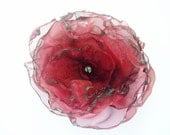 Dark Red Organza Flower Accessory, Hair Clip or Brooch, Wedding, Bridal Sash - OurPlaceToNest