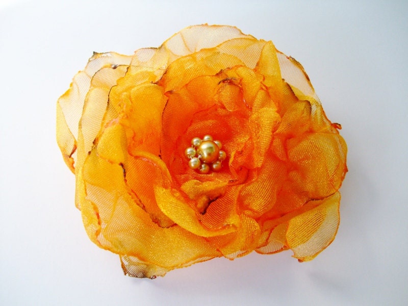 Wedding Hair Flower, Orange Organza Flower accessory, Maternity Sash