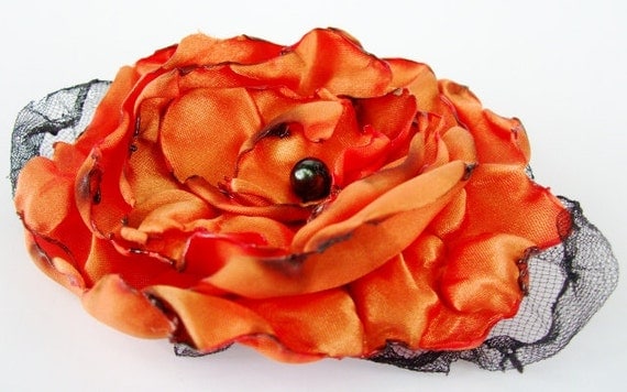 Wedding hair flower, Orange Flower accessory, Tangerine flower