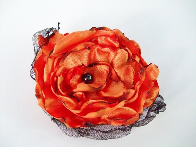 Wedding hair flower, Orange Flower accessory, Tangerine flower