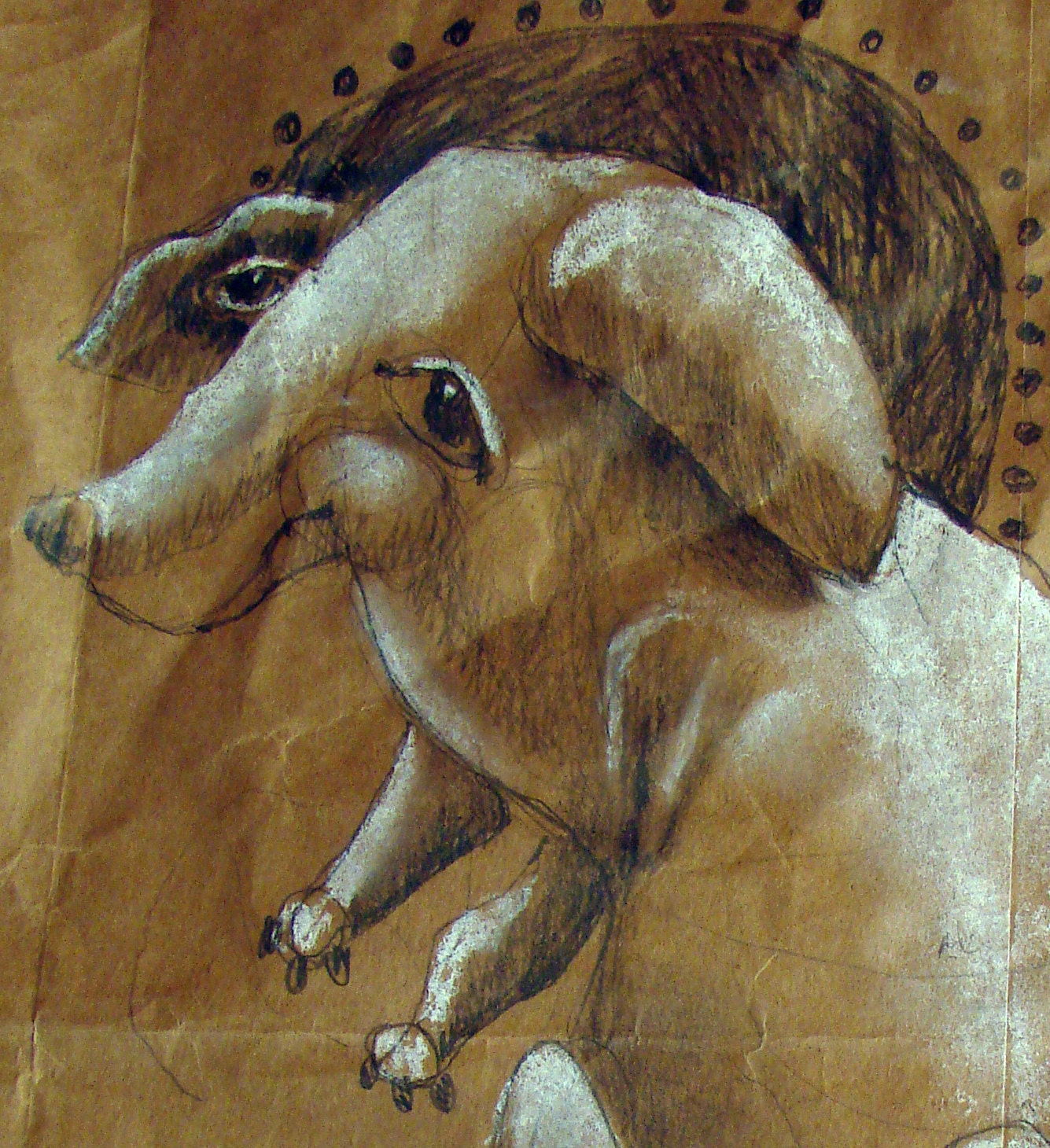 Untitled (dog with halo on paper bag)