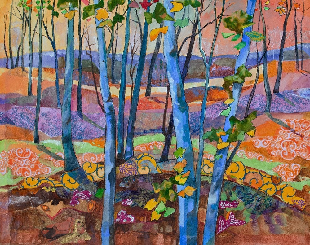 Watercolor Painting Fall River Landscape Print