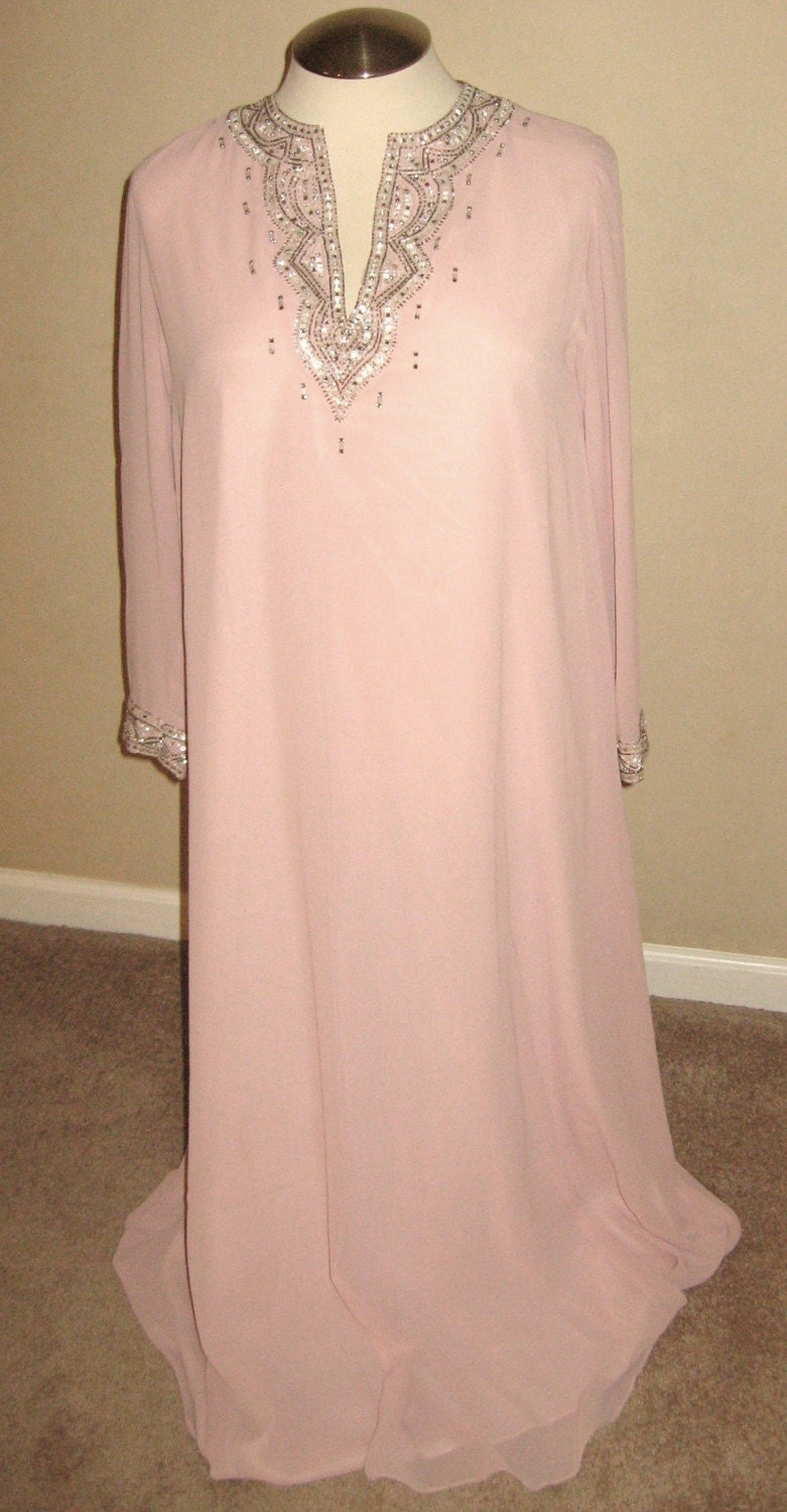 Vintage 1960s George Allette light rose beaded chiffon gown