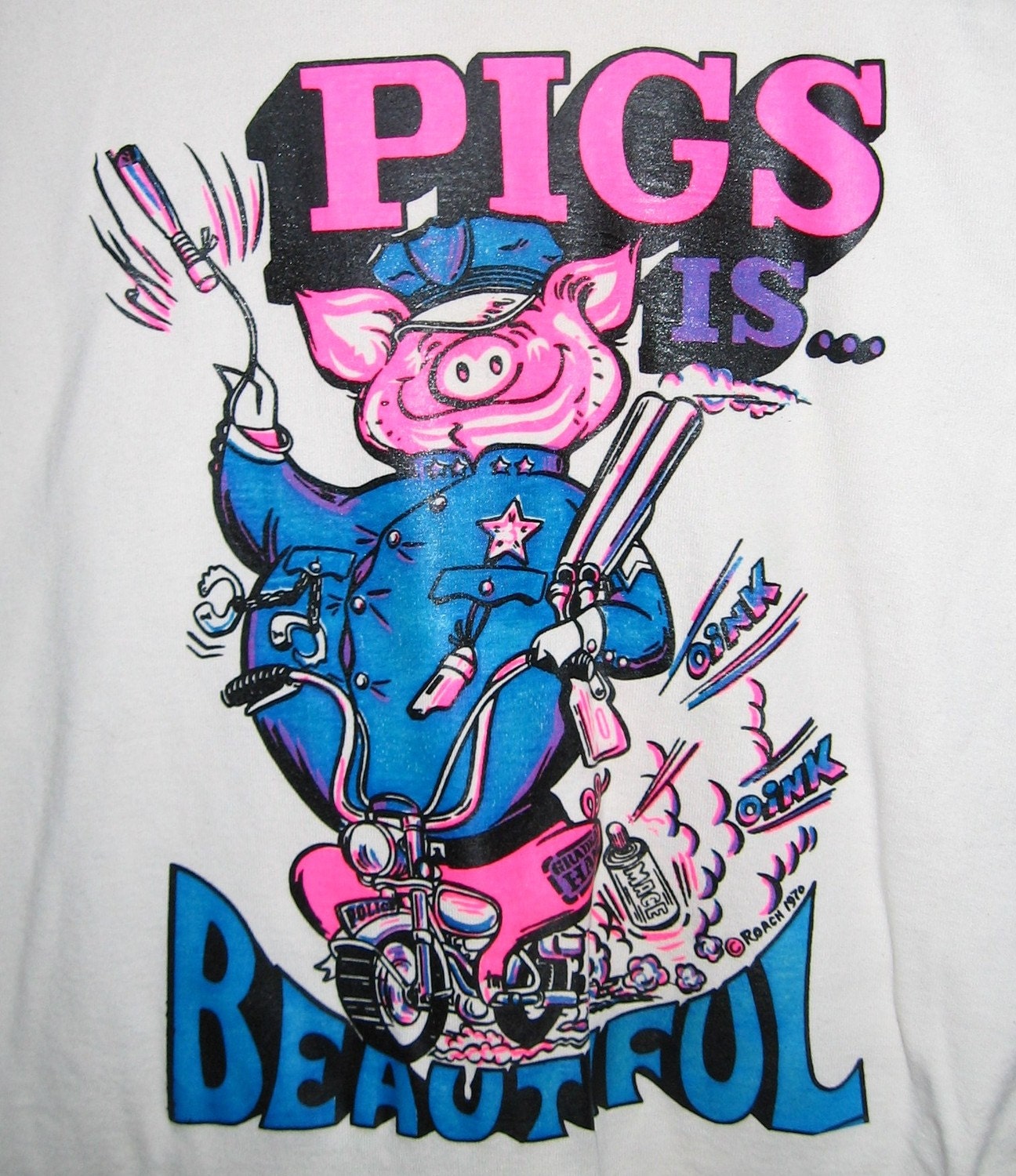 organic shirt with vintage iron-on transfer Pigs - L XL