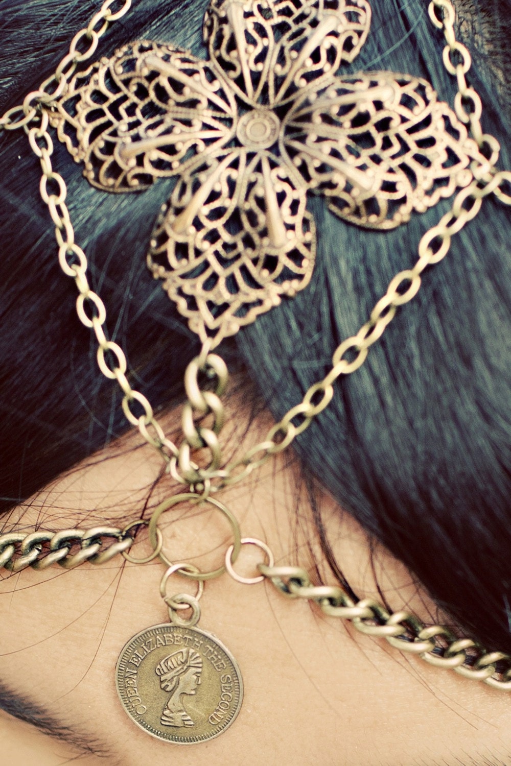 Aurora Chain headdress, tribal brass chains