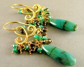Blue Green Gemstone Wire Wrapped Chandelier Earrings