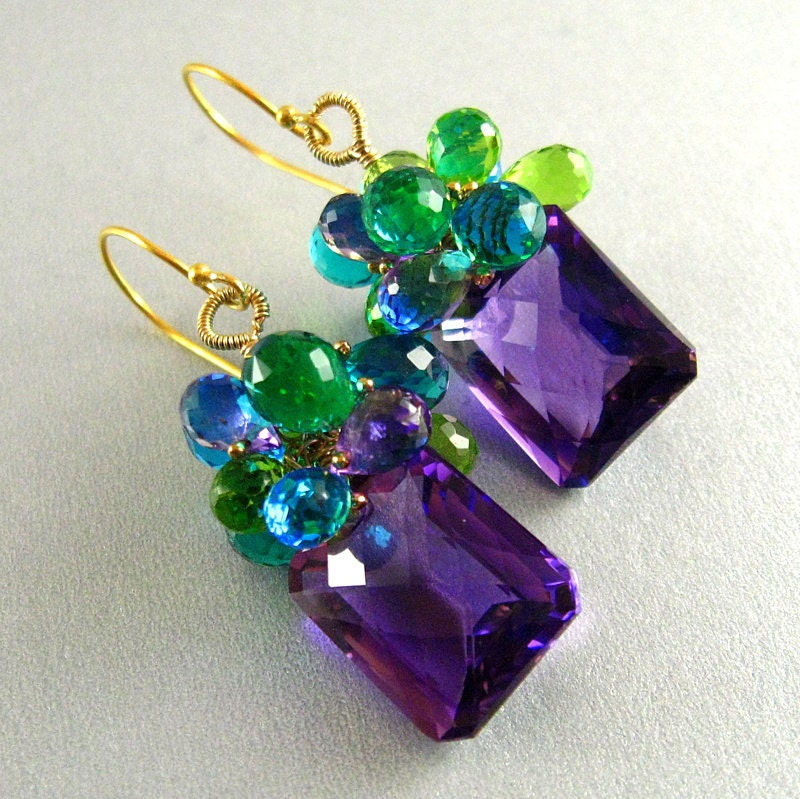 Colorful Amethyst, Peridot and Quartz Gemstone Lux Earrings