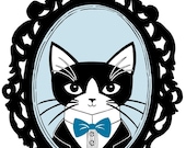 Fancy Cat in Blue Bow 8 x 10 Art Print