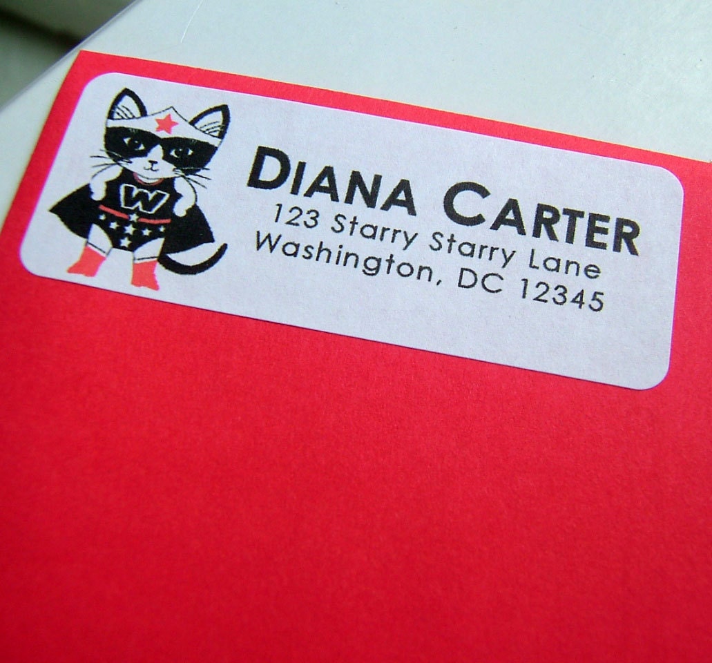 Wonder Kitty Address Labels - set of 30