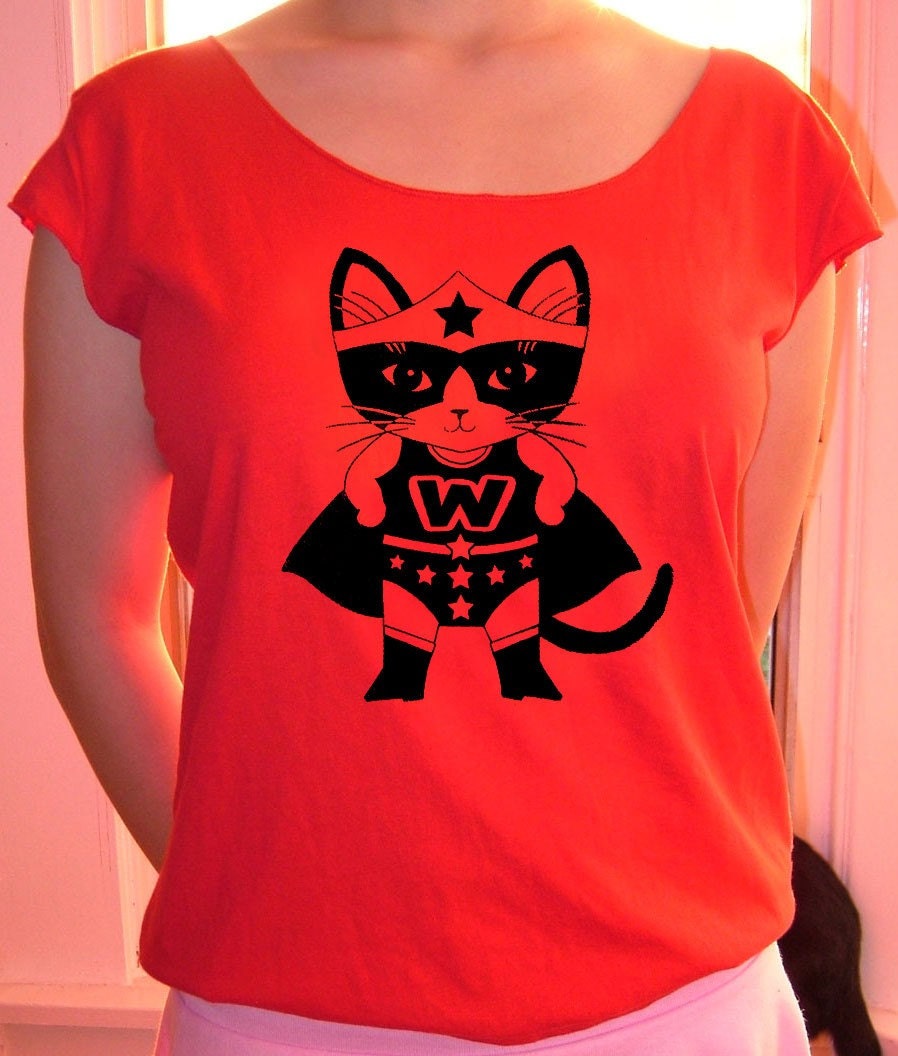 Red Wonder Kitty Sheer Jersey Tee