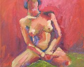 Sitting Red Nude GICLEE ART PRINT 17 x 11 red purple female torso