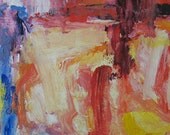 Breathe ABSTRACT Painting 9 x 12 ORIGINAL pale yellow, pale pink, cobalt blue, soft colors