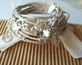 Clear Crystal Silver Charms Wrap Leather Bracelet
