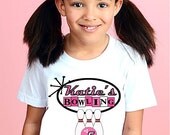 BOWLING BIRTHDAY GIRL Shirt Personalized Short Sleeve Custom Retro 1 2 3 4 5 6 7 8 9 10 Year Old, Free Gift Wrap