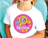 BIRTHDAY GIRL SHIRT Personalized Polka Dots, Short Sleeve Number Tee, Name & Age, Up To Size 12