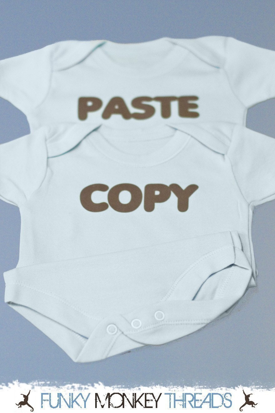FUNNY TWIN ONESIES Gift Set, Copy Paste, Pink or Blue, Great for Computer Geeks, Free Gift Wrap