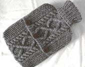 Pebble grey hot water bottle sweater / cover - 100 per cent  Scottish undyed wool - by ACrookedSixpence - READY TO SHIP