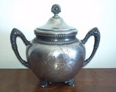 Silver Quad Plate Lidded sugar bowl with engraving