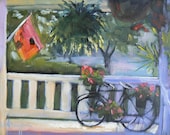 Original Oil Painting, Landscape, OOAK, 6x8", Painting on Sale, "A Perfect Summer Day On The Porch"